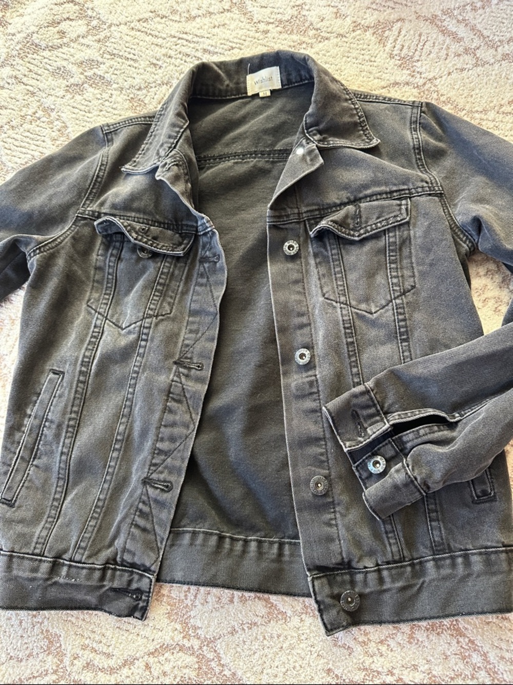 Wishlist Washed Black Denim Jacket 100% Cotton Soft Classic Trucker